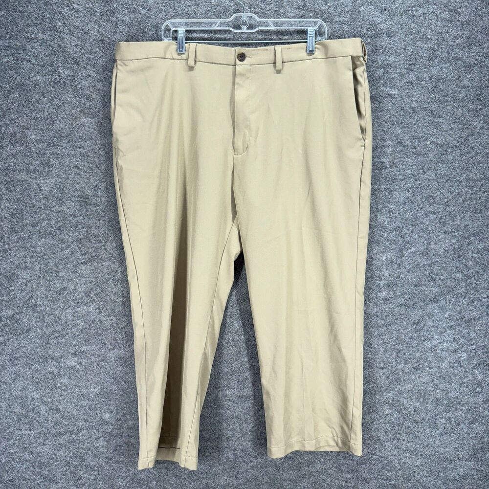 Haggar Dress Pants Men 42*28 Beige High Rise Pleated Pockets Classic Fit
